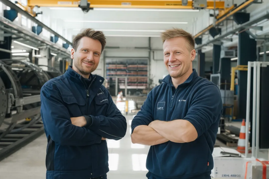 Two technicians in manufactuing plant